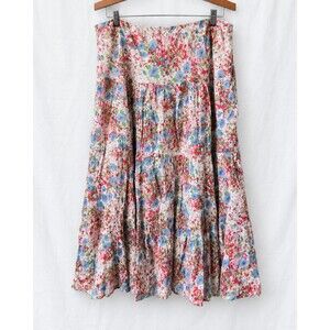 Chaps Womens 1X Floral Tiered Maxi Skirt Cotton Lined Boho Cottagecore Prairie